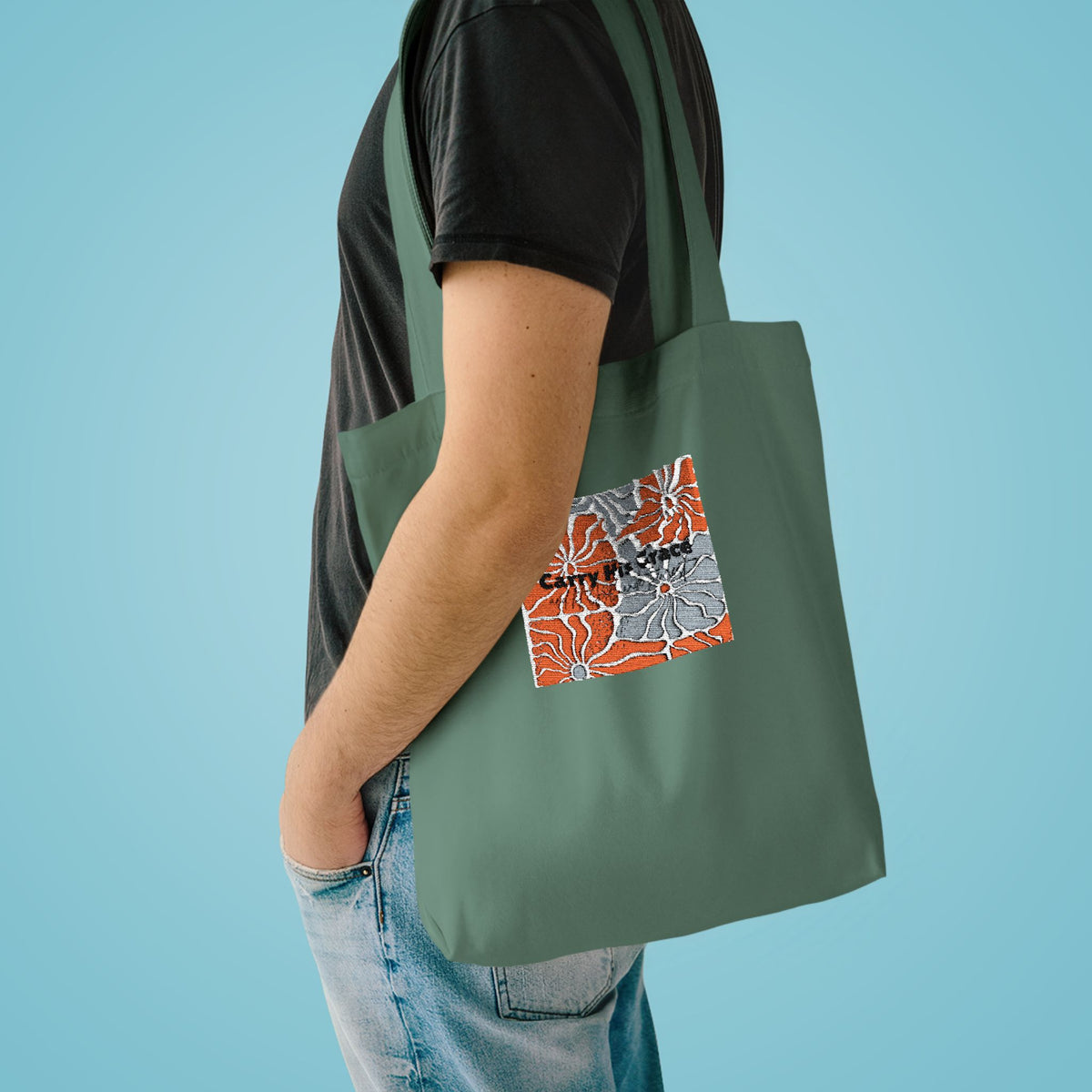 Orange Floral Square Collage Tote
