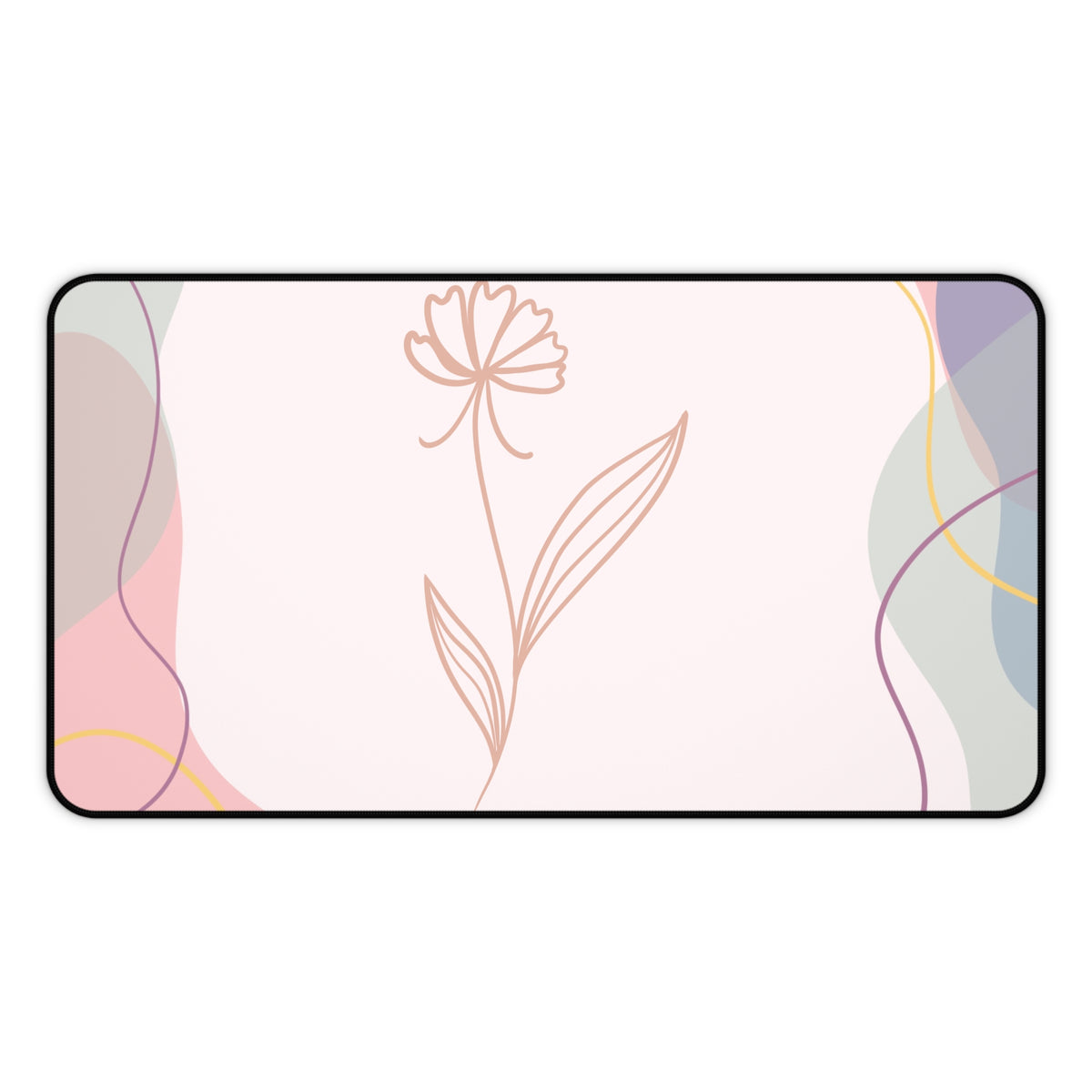 Minimal Line Flower Desk Mat | Pastel Abstract Mousepad Desk Pad