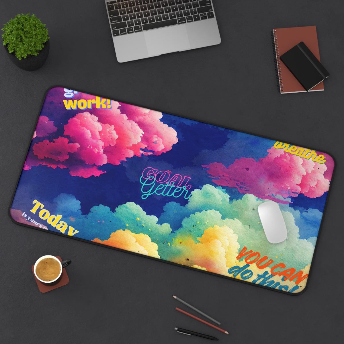 Motivational Rainbow Cloud Desk Mat | You Can Do This, Just Breathe