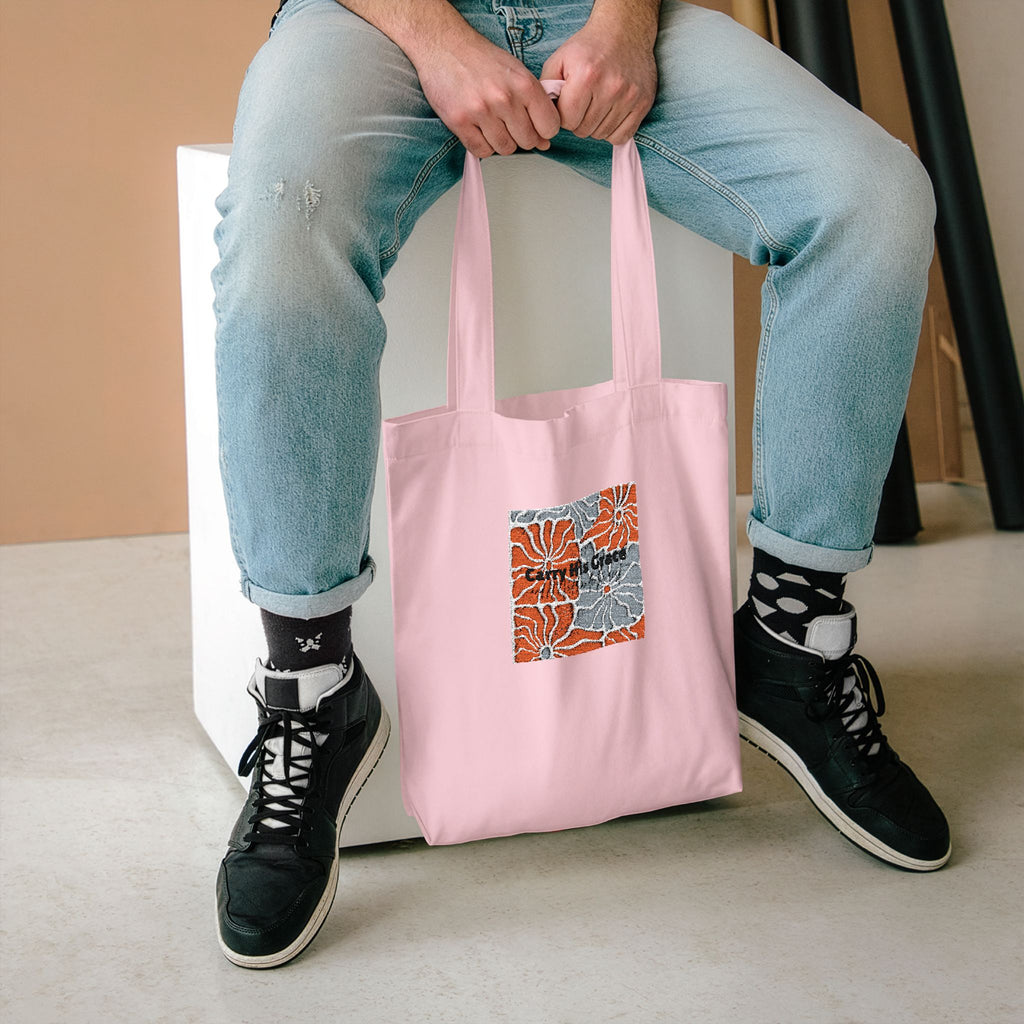 Orange Floral Square Collage Tote