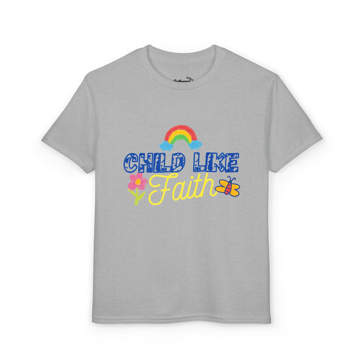 Child Like Faith Youth T-Shirt | Rainbow, Flower, Butterfly