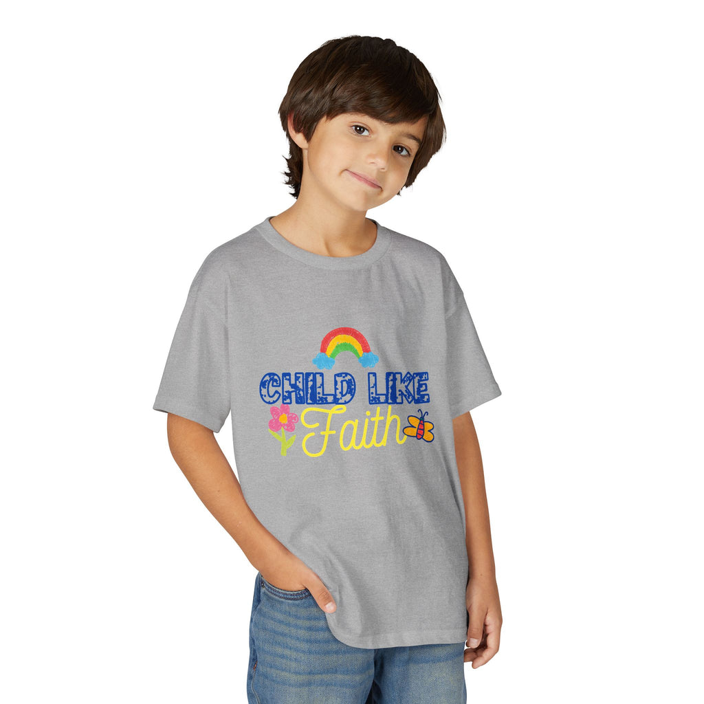 Child Like Faith Youth T-Shirt | Rainbow, Flower, Butterfly