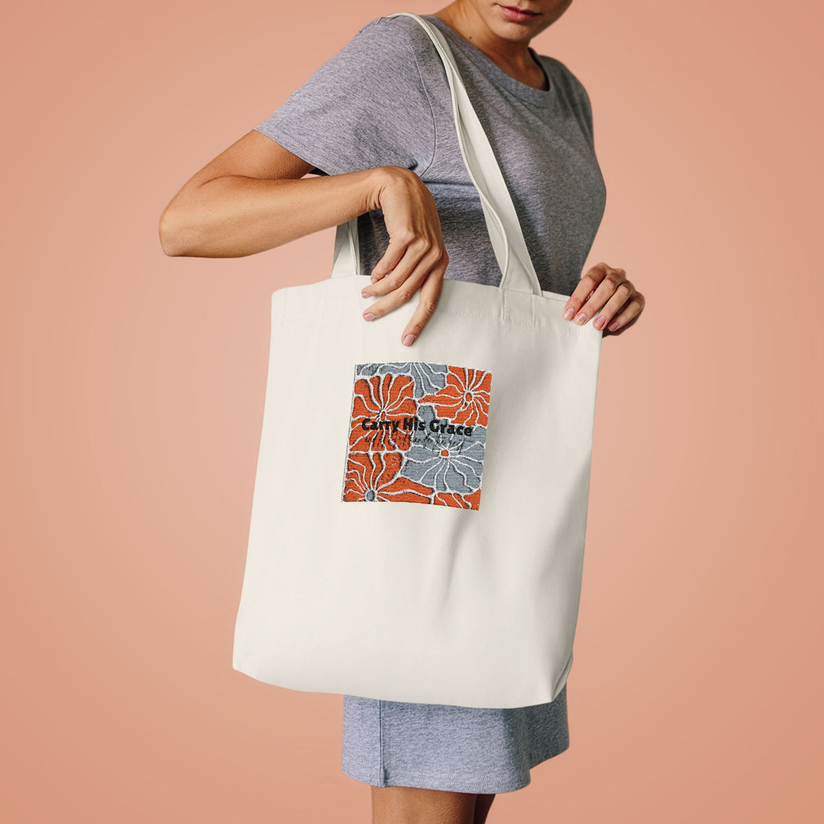 Orange Floral Square Collage Tote