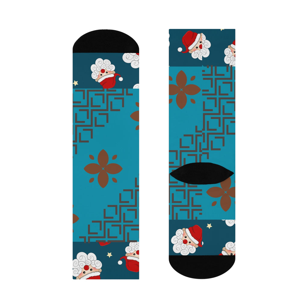 Santa Face Pattern Crew Socks | Christmas Holiday Sock Design