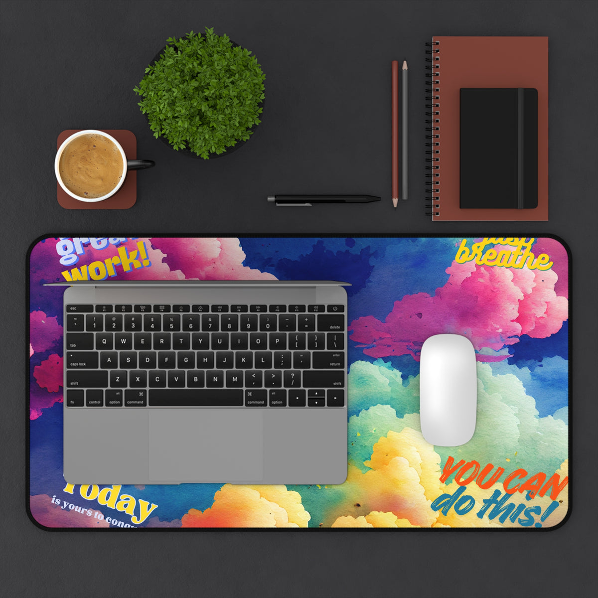 Motivational Rainbow Cloud Desk Mat | You Can Do This, Just Breathe