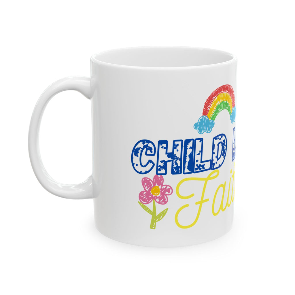 Childlike Faith Mug | Rainbow and Butterfly Ceramic Coffee Cup