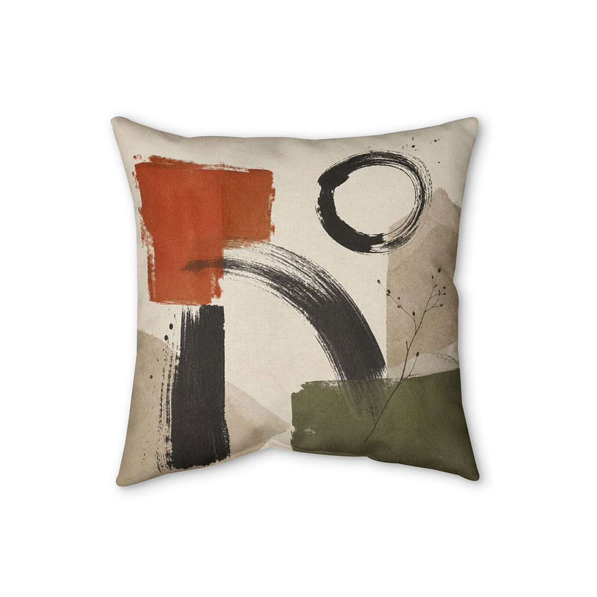 Abstract Brushstroke Cozy Pillow Faux Linen Accent | Neutral Earth Tone