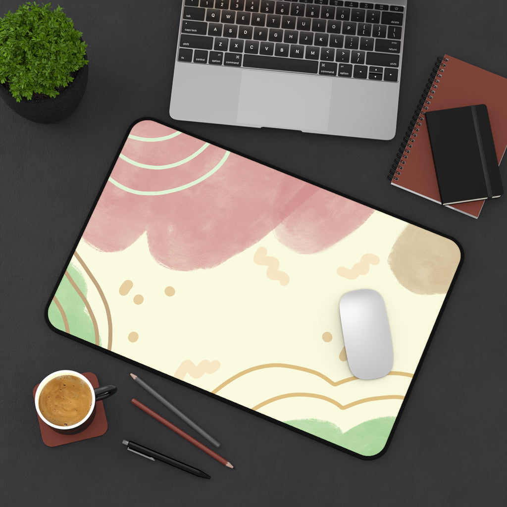 Abstract Pastel Clouds Desk Mat | Pink Green Minimalist Mouse Pad