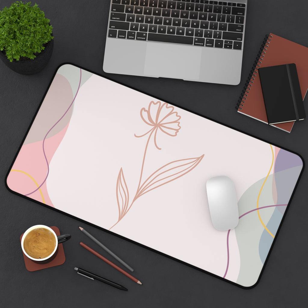 Minimal Line Flower Desk Mat | Pastel Abstract Mousepad Desk Pad