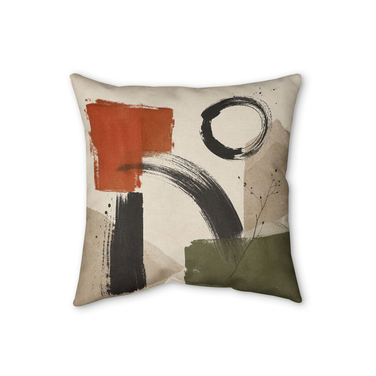 Abstract Brushstroke Cozy Pillow Faux Linen Accent | Neutral Earth Tone