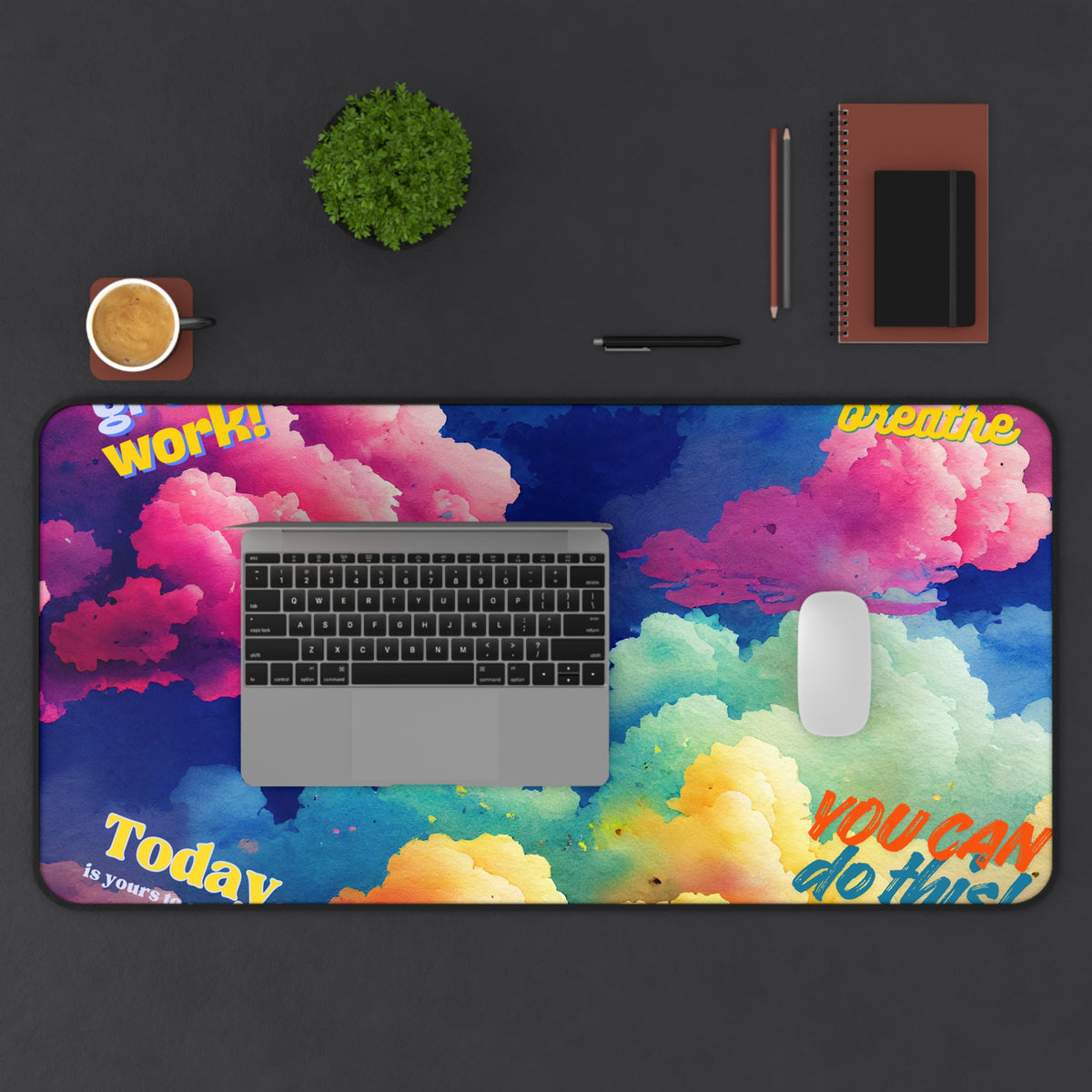 Motivational Rainbow Cloud Desk Mat | You Can Do This, Just Breathe