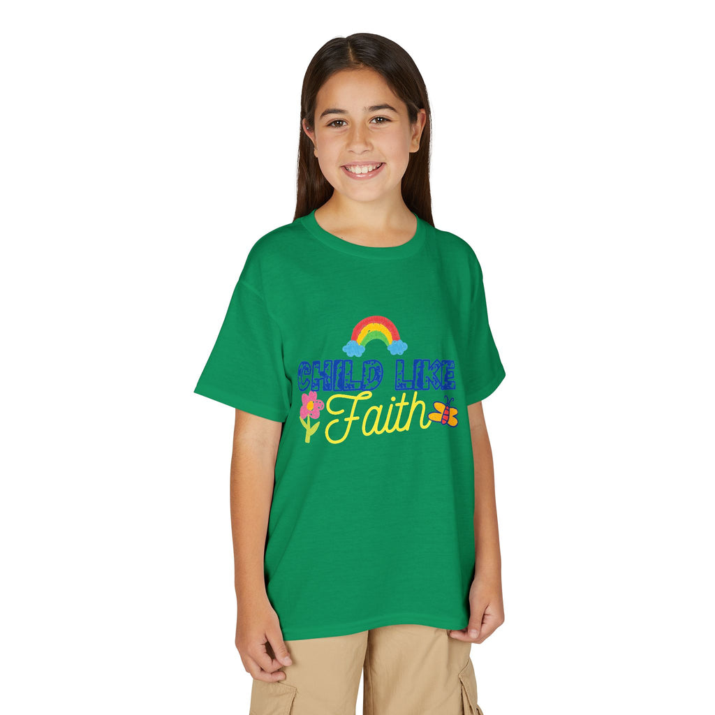 Child Like Faith Youth T-Shirt | Rainbow, Flower, Butterfly