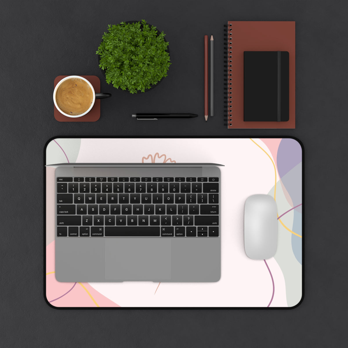 Minimal Line Flower Desk Mat | Pastel Abstract Mousepad Desk Pad