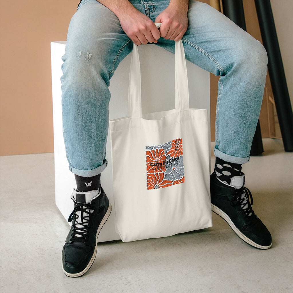 Orange Floral Square Collage Tote
