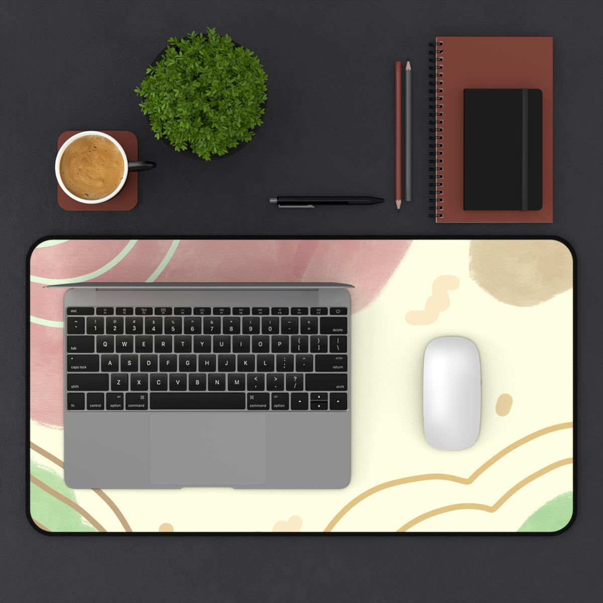 Abstract Pastel Clouds Desk Mat | Pink Green Minimalist Mouse Pad