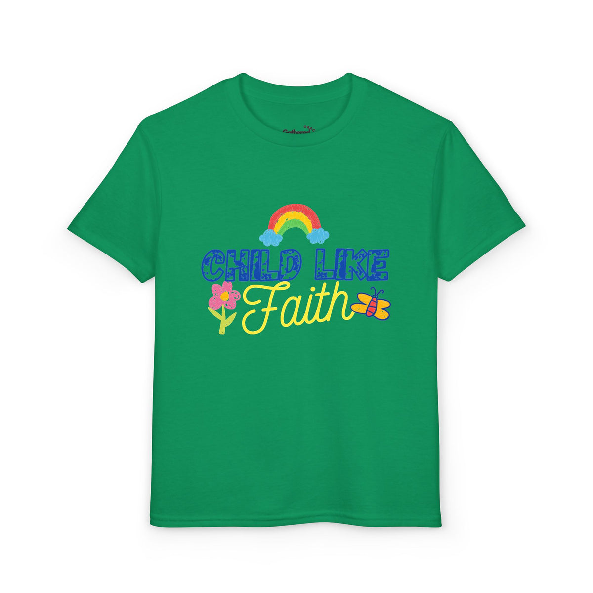 Child Like Faith Youth T-Shirt | Rainbow, Flower, Butterfly