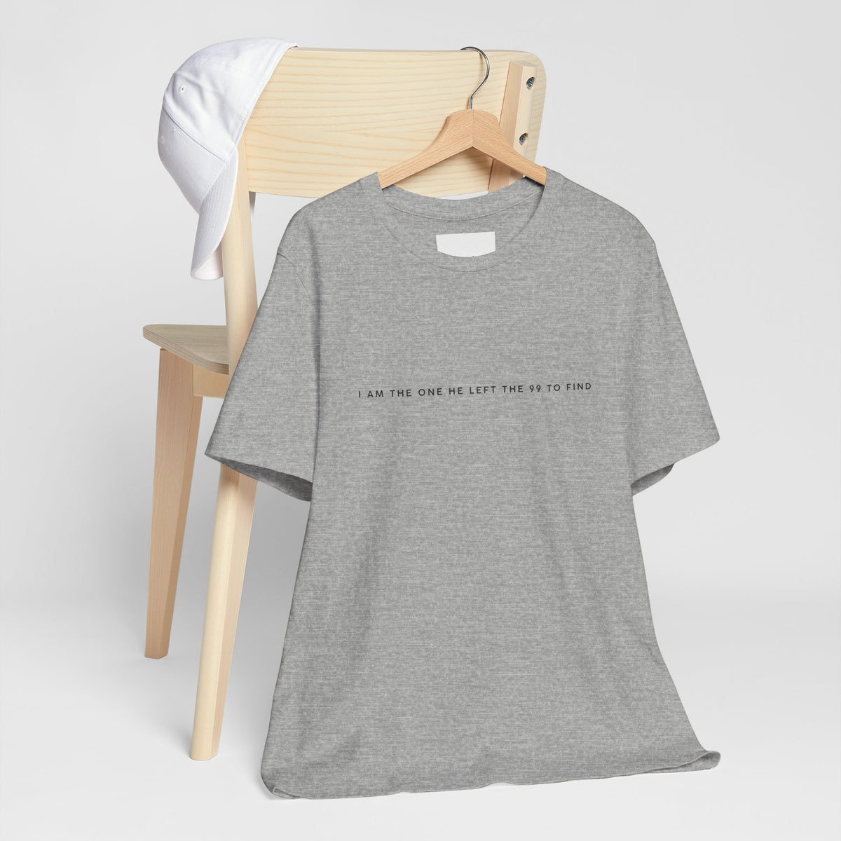 Minimalist White Tee — "I Am the One He Left Me To Find"