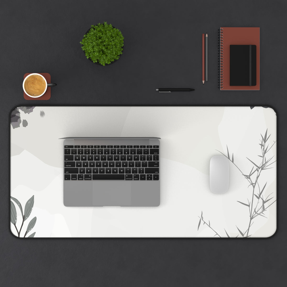Monochrome Botanical Abstract Desk Mat Pad