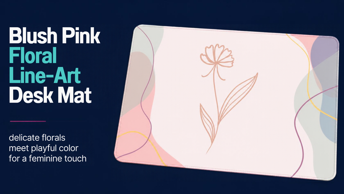 Minimal Line Flower Desk Mat | Pastel Abstract Mousepad Desk Pad