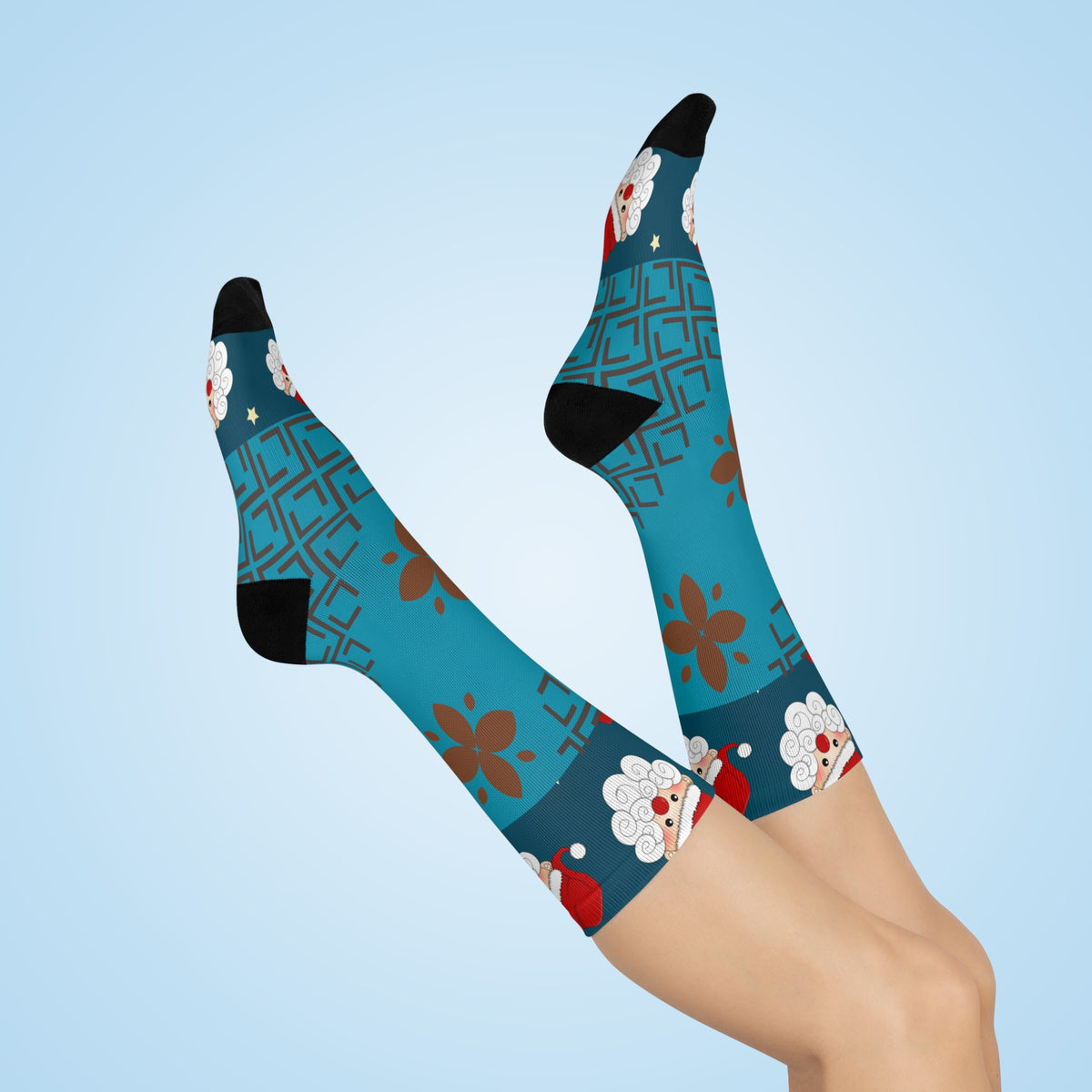 Santa Face Pattern Crew Socks | Christmas Holiday Sock Design