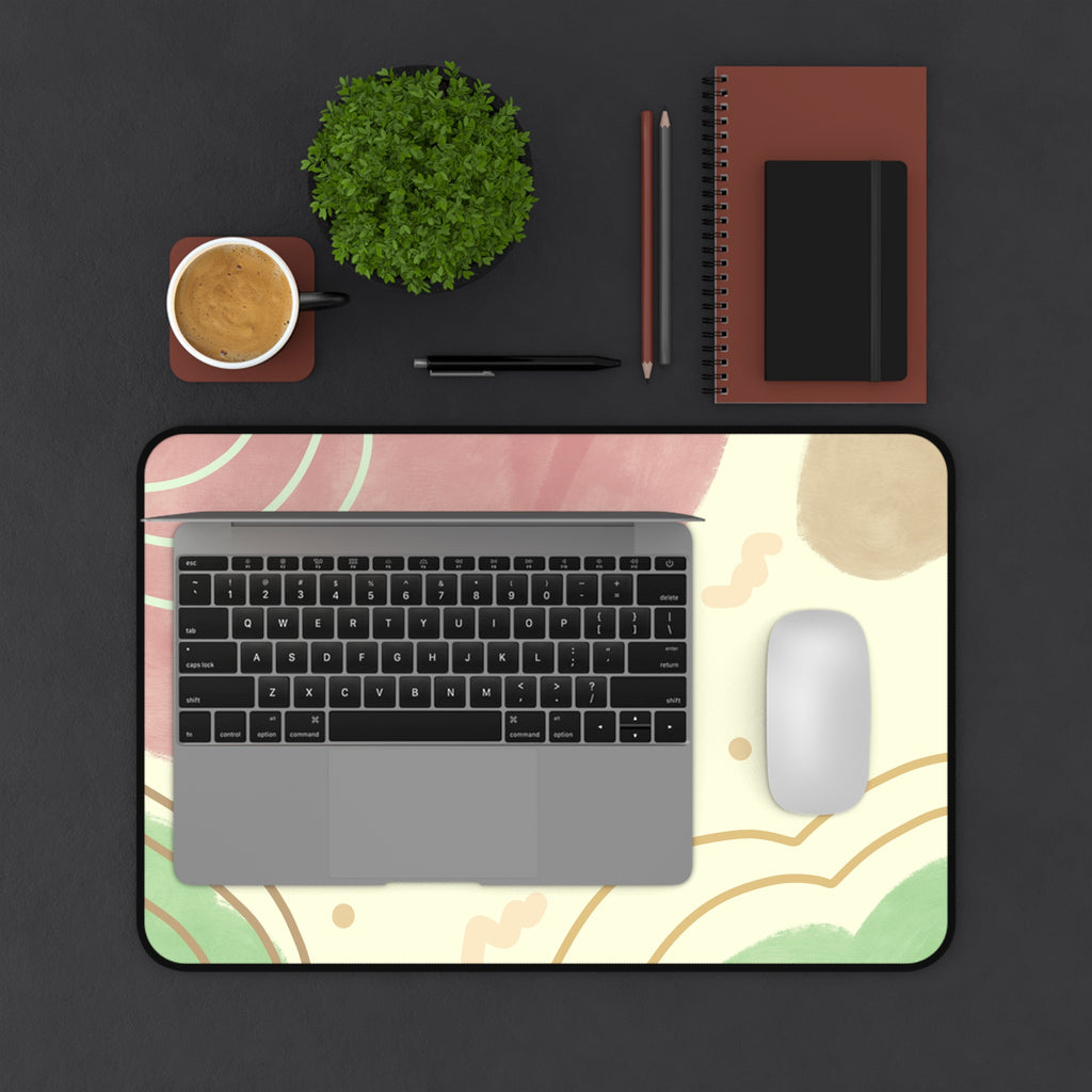 Abstract Pastel Clouds Desk Mat | Pink Green Minimalist Mouse Pad