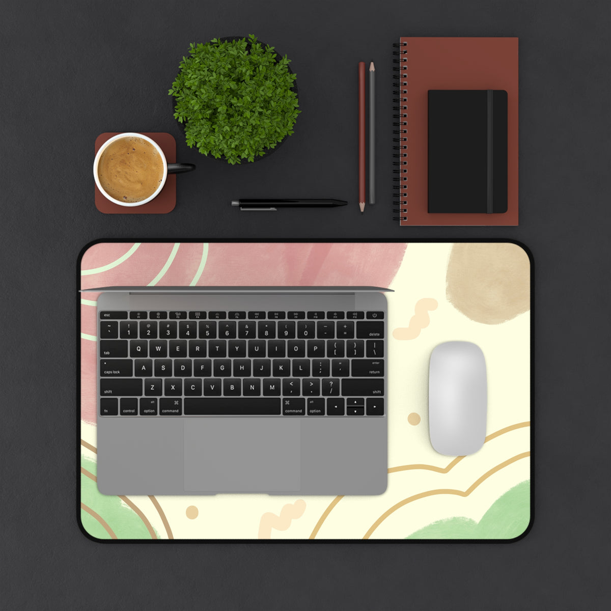 Abstract Pastel Clouds Desk Mat | Pink Green Minimalist Mouse Pad