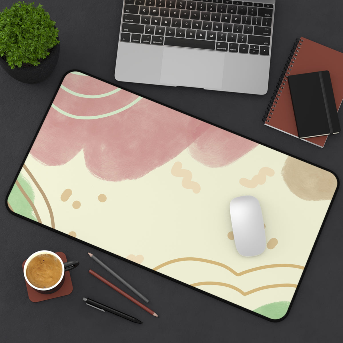 Abstract Pastel Clouds Desk Mat | Pink Green Minimalist Mouse Pad