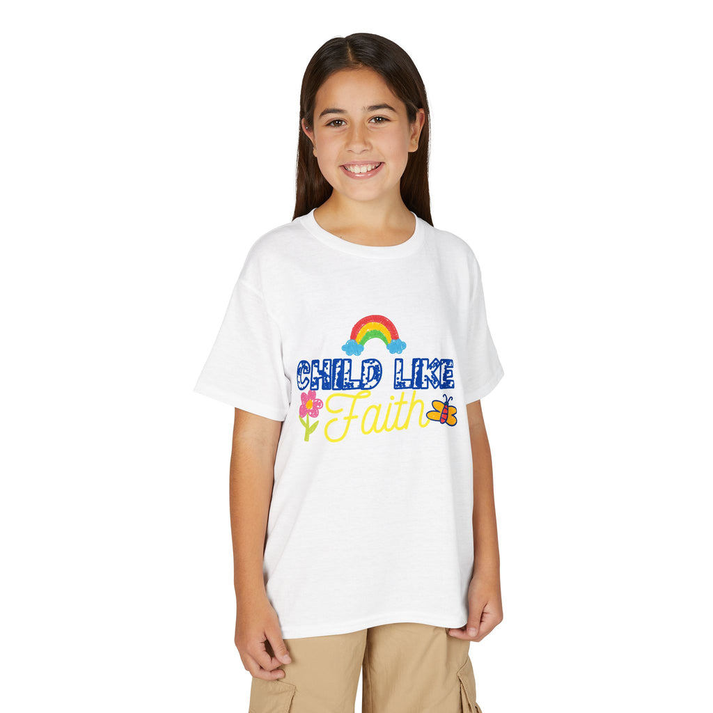 Child Like Faith Youth T-Shirt | Rainbow, Flower, Butterfly