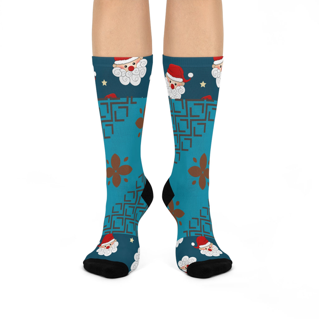 Santa Face Pattern Crew Socks | Christmas Holiday Sock Design