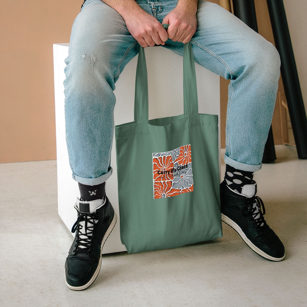 Orange Floral Square Collage Tote