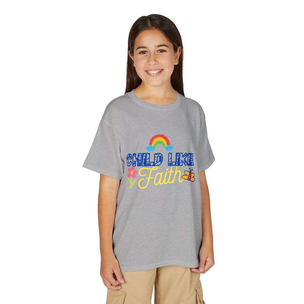 Child Like Faith Youth T-Shirt | Rainbow, Flower, Butterfly