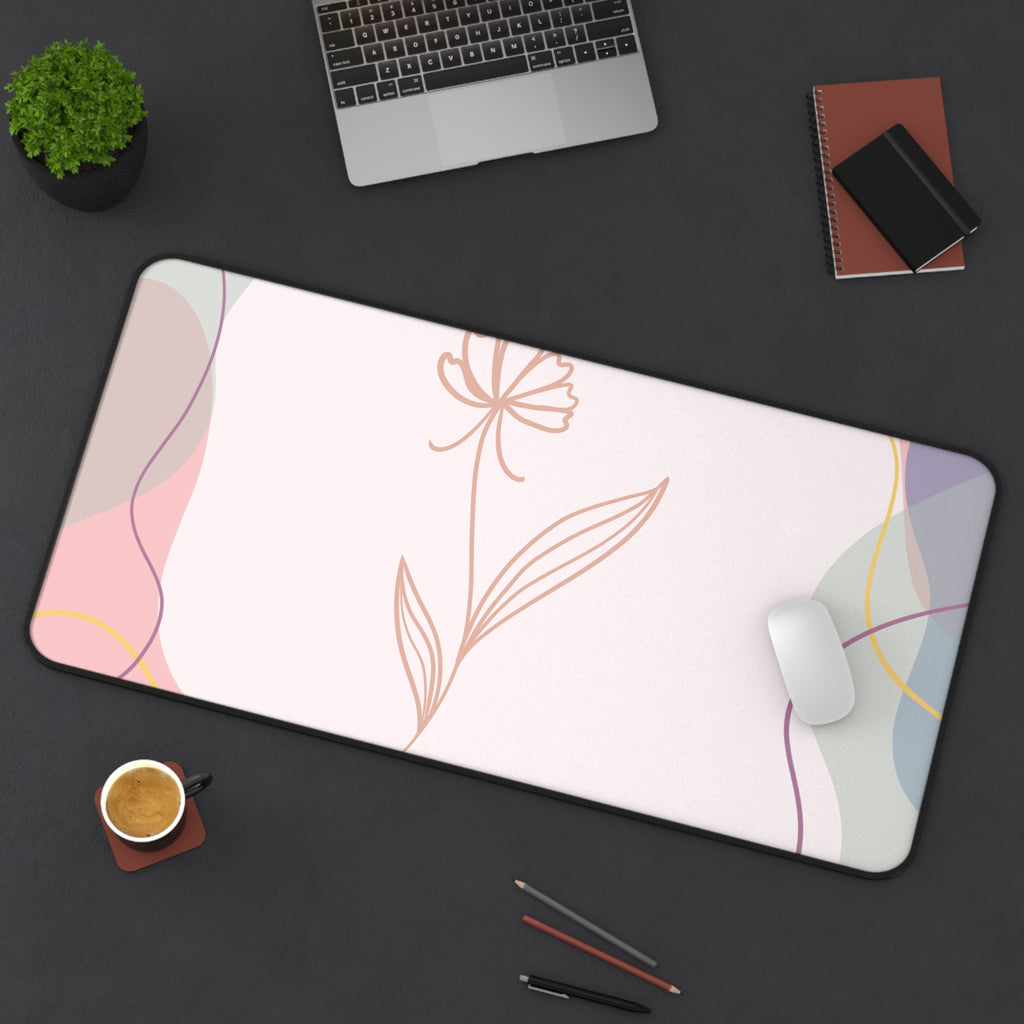 Minimal Line Flower Desk Mat | Pastel Abstract Mousepad Desk Pad