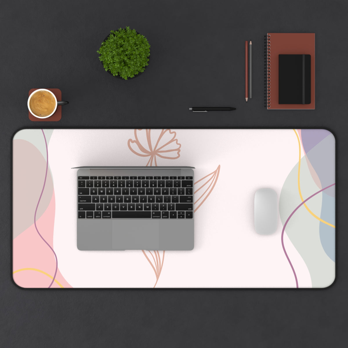 Minimal Line Flower Desk Mat | Pastel Abstract Mousepad Desk Pad