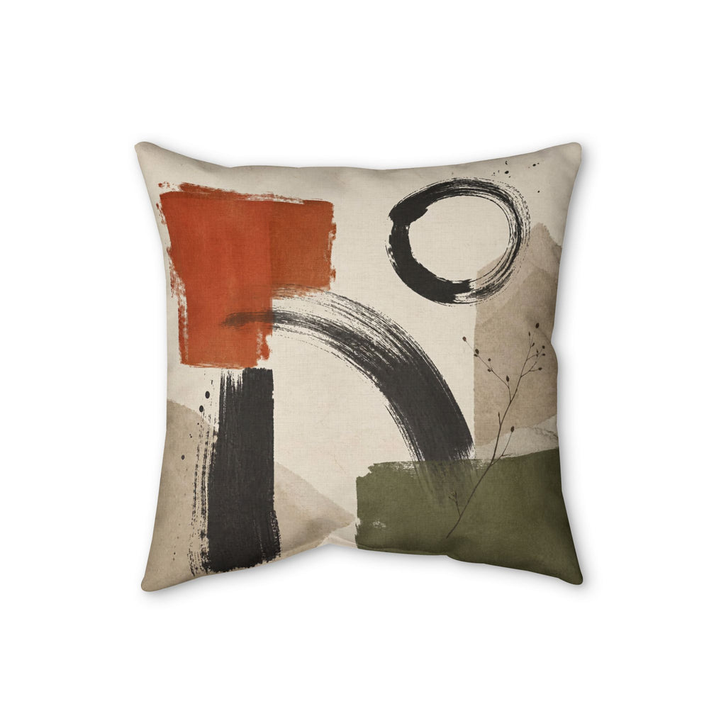 Abstract Brushstroke Cozy Pillow Faux Linen Accent | Neutral Earth Tone