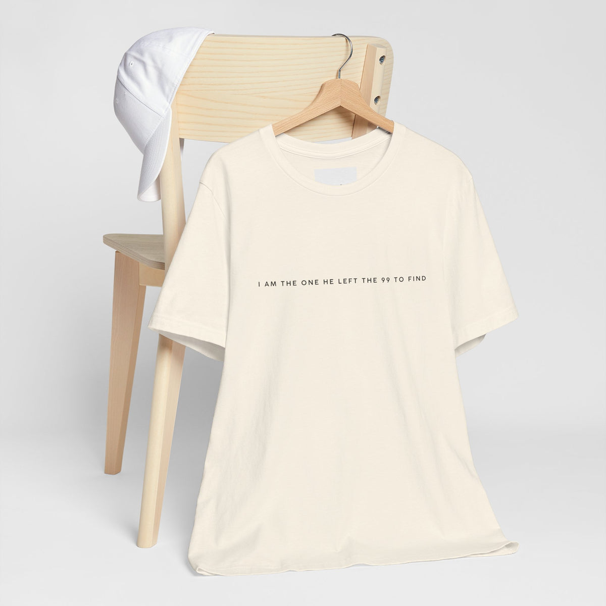 Minimalist White Tee — "I Am the One He Left Me To Find"