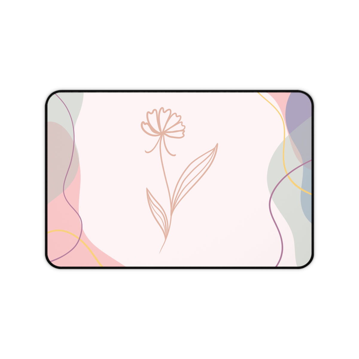 Minimal Line Flower Desk Mat | Pastel Abstract Mousepad Desk Pad