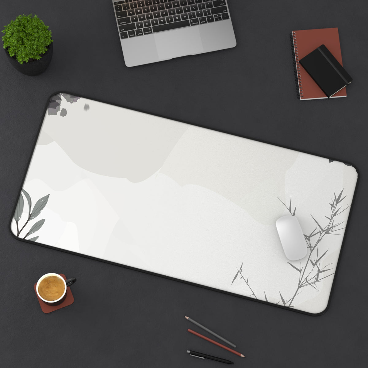 Monochrome Botanical Abstract Desk Mat Pad