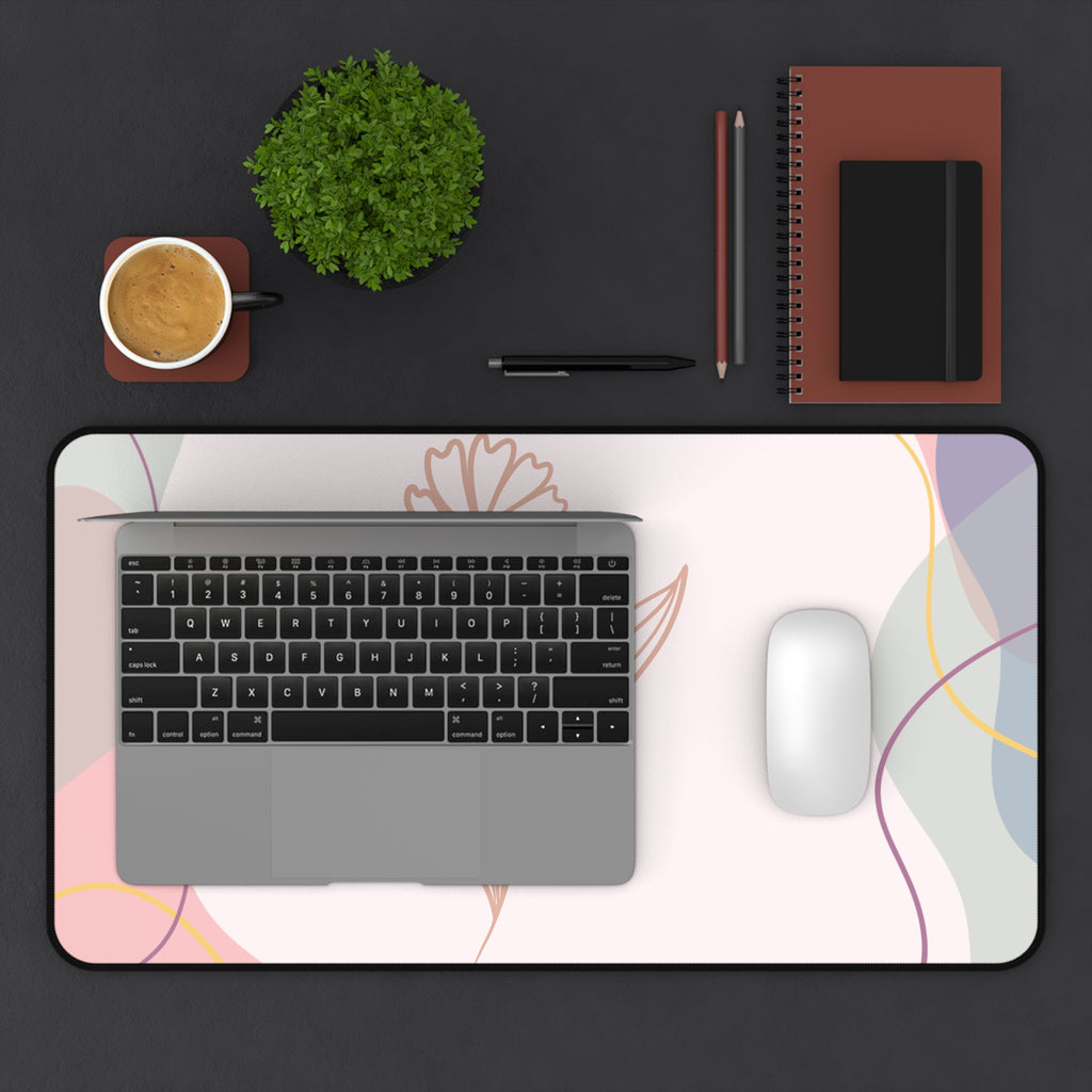 Minimal Line Flower Desk Mat | Pastel Abstract Mousepad Desk Pad