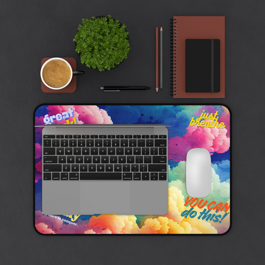 Motivational Rainbow Cloud Desk Mat | You Can Do This, Just Breathe