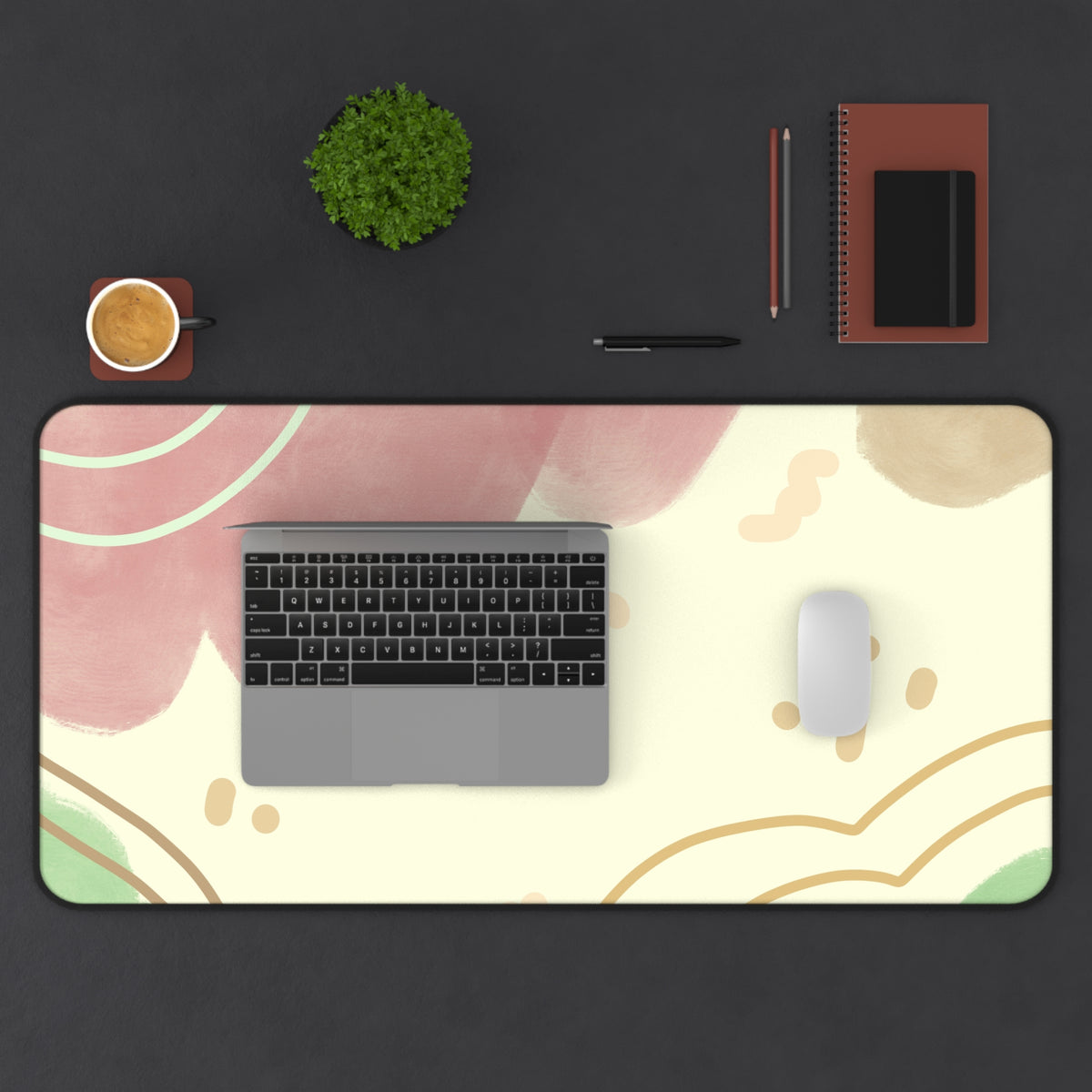 Abstract Pastel Clouds Desk Mat | Pink Green Minimalist Mouse Pad