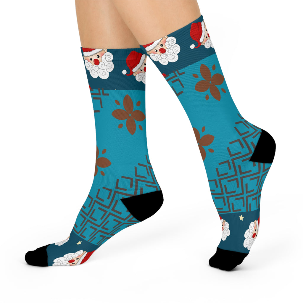 Santa Face Pattern Crew Socks | Christmas Holiday Sock Design