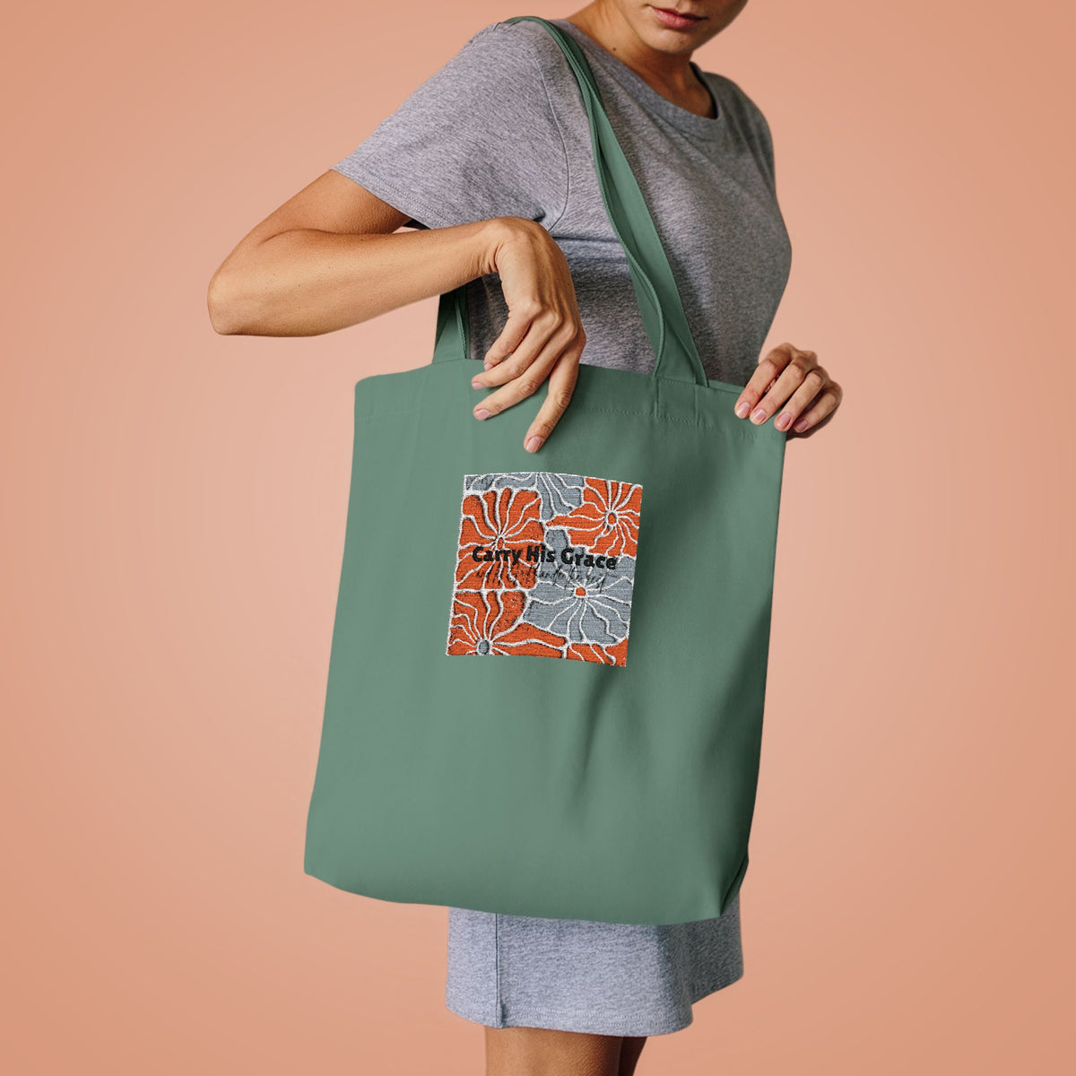 Orange Floral Square Collage Tote