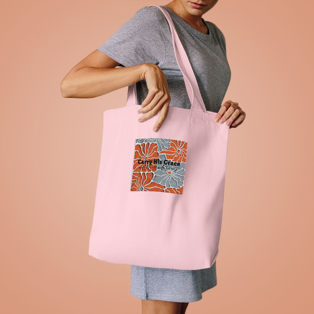 Orange Floral Square Collage Tote