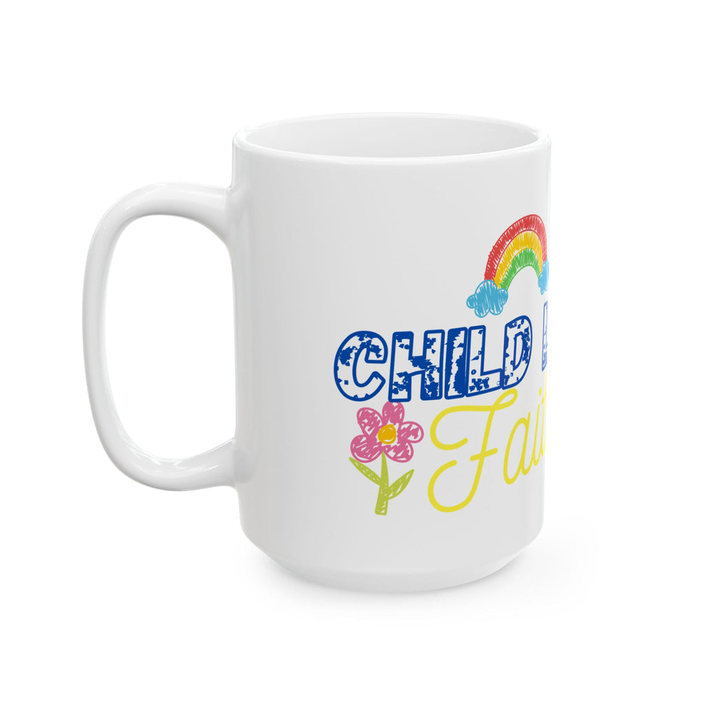 Childlike Faith Mug | Rainbow and Butterfly Ceramic Coffee Cup