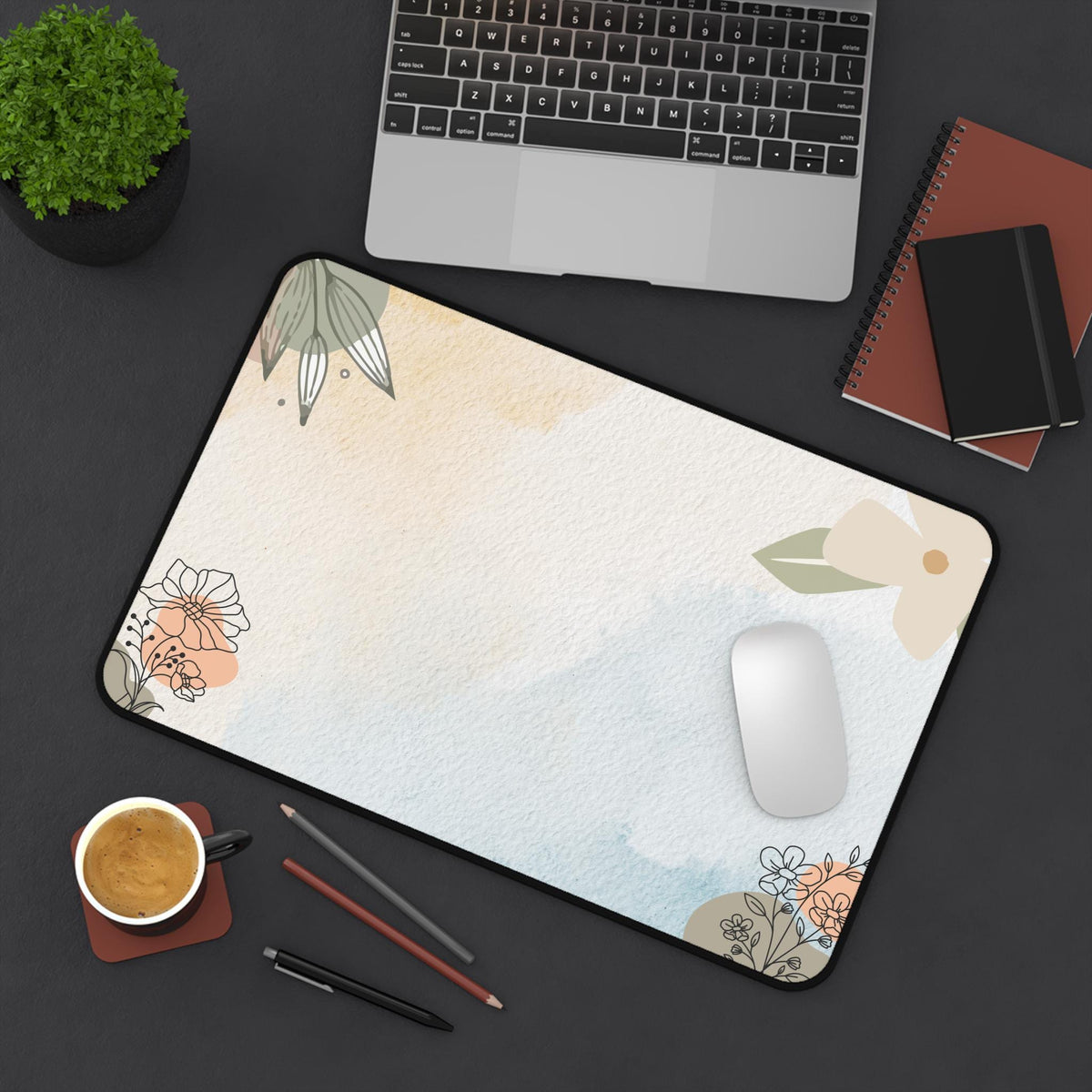 Pastel Watercolor Botanical Desk Mat | Neoprene, Anti-Slip, Calming Workspace