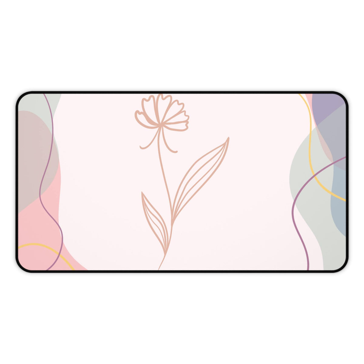 Minimal Line Flower Desk Mat | Pastel Abstract Mousepad Desk Pad