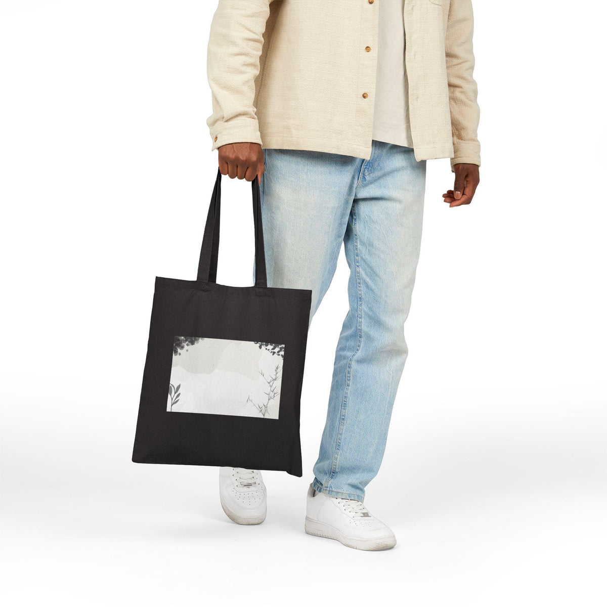 Grey Abstract Cotton Canvas Tote Bag
