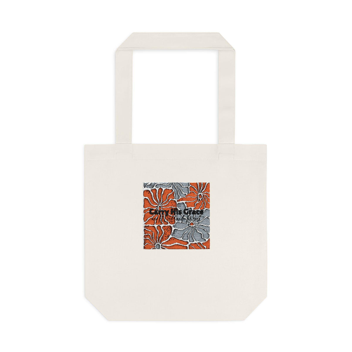 Abstract Floral Mosaic Cotton Tote Bag | Orange Gray Grid Art