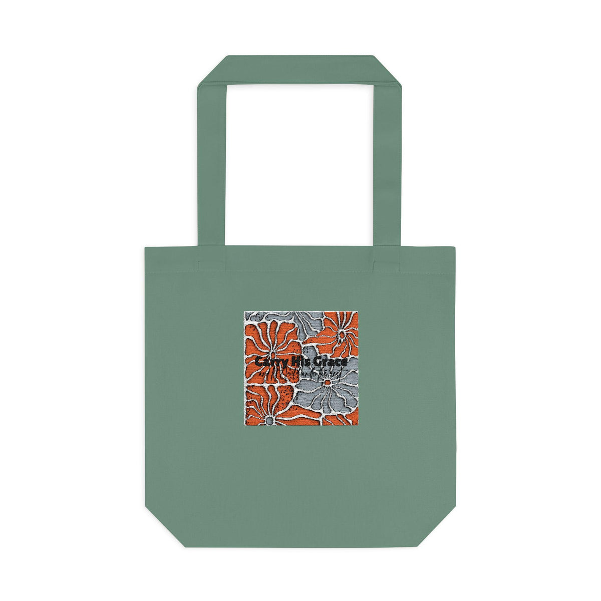 Abstract Floral Mosaic Cotton Tote Bag | Orange Gray Grid Art