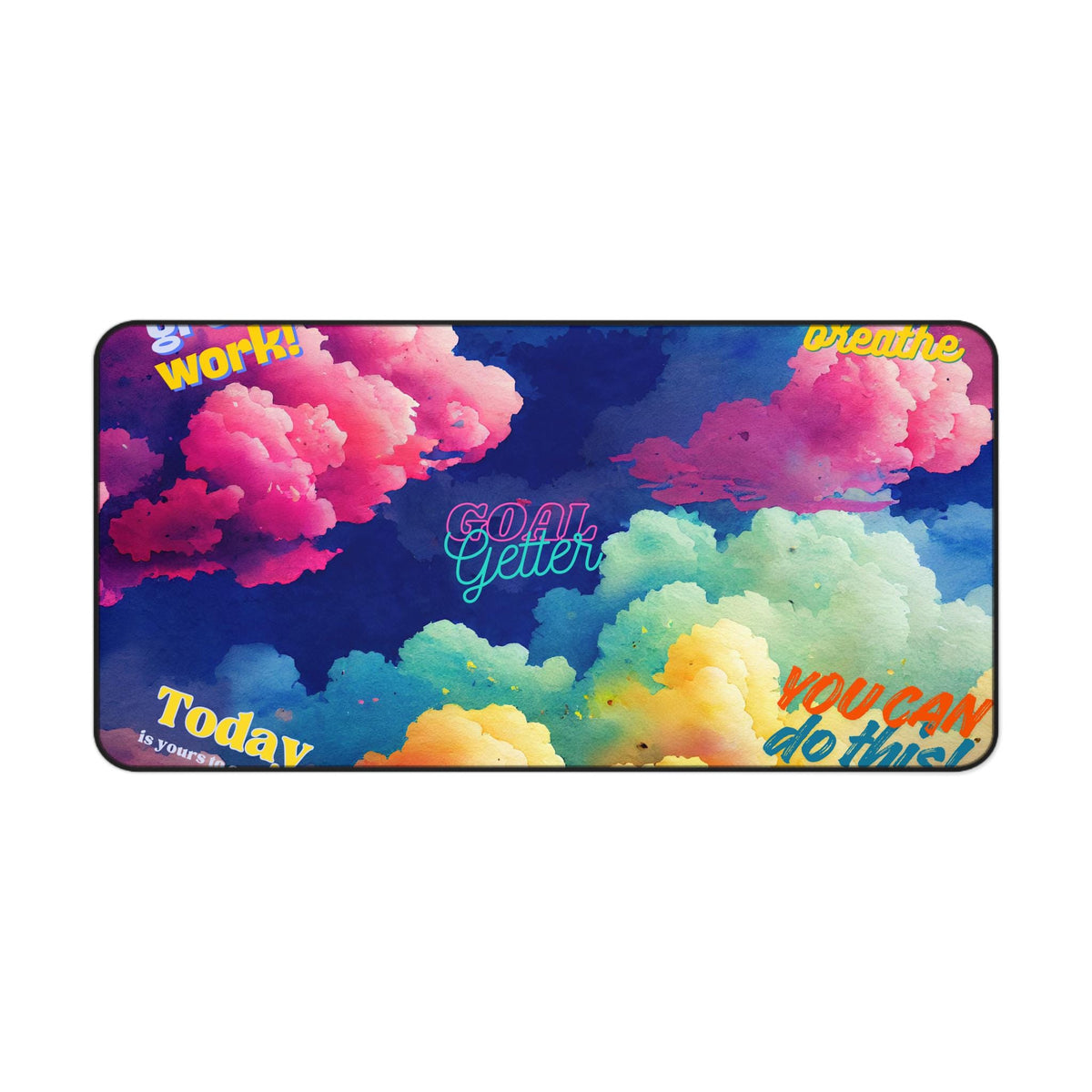 Motivational Rainbow Cloud Desk Mat | You Can Do This, Just Breathe